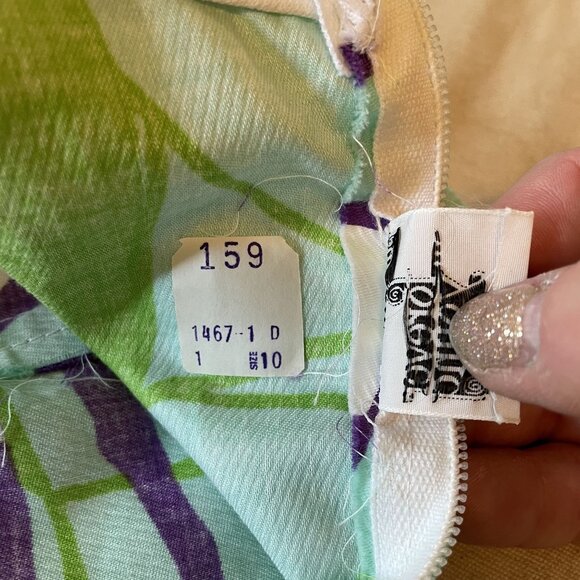 60s Vintage Deadstock Puritan Forever Young Green & Purple Flutter Sleeve Dress - Picture 6 of 9